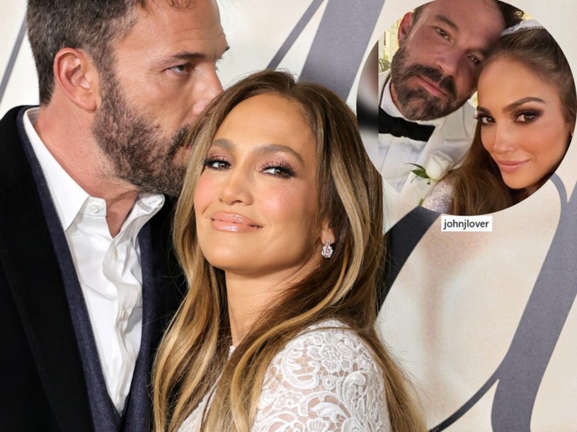 Jennifer Lopez i Ben Affleck na ślubnych zdjęciach Foto: IG @johnjlover /Momodu Mansaray /Getty Images
