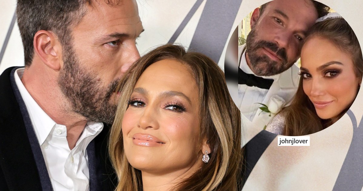 Jennifer Lopez i Ben Affleck na ślubnych zdjęciach Foto: IG @johnjlover /Momodu Mansaray /Getty Images