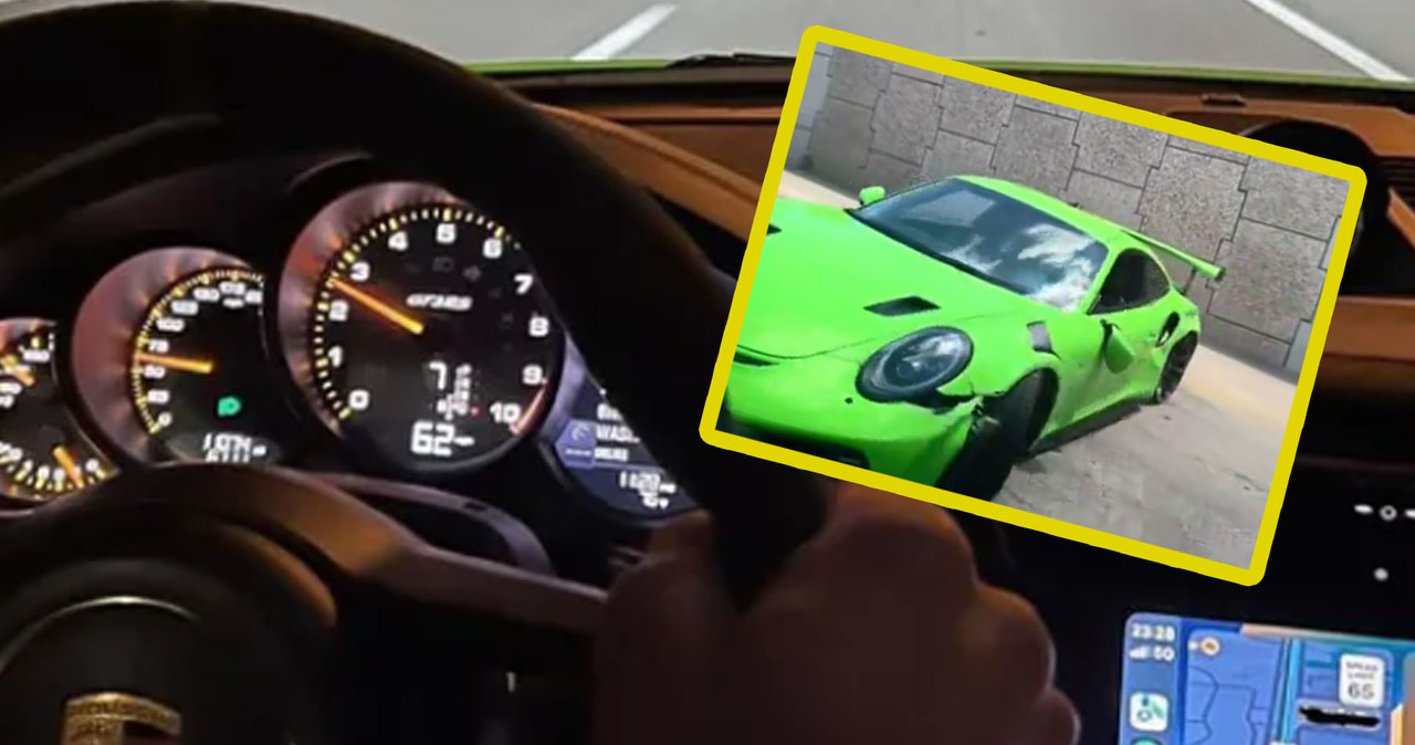 Jeremy Sochan rozbił w USA zielone Porsche 911 GT3 RS. W mediach społecznościowych pojawiło się nagranie z miejsca zdarzenia. /screen z Instagrama (@jeremysochan), screen z X (@hooperflash) /INTERIA.PL