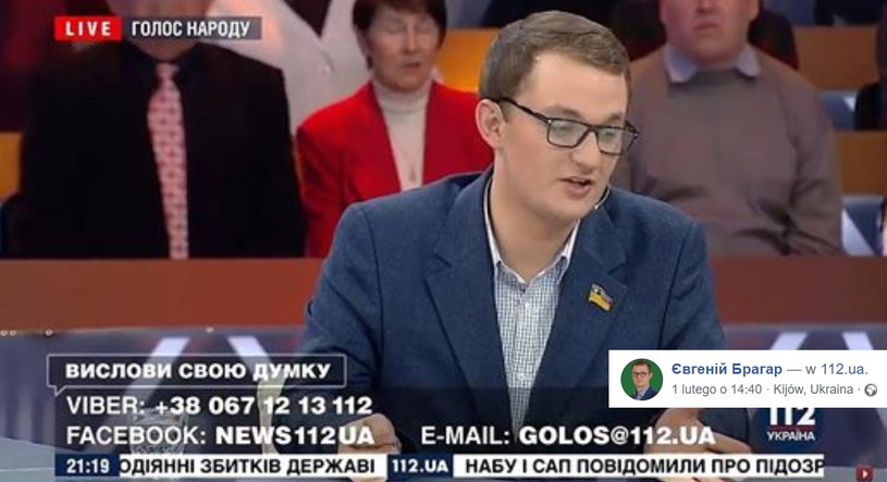 Jewhenij Brahar w studiu talk-show Hołos Naroda /Facebook /