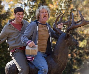 Jim Carrey i Jeff Daniels w scenie z filmu "Głupi i głupszy bardziej"