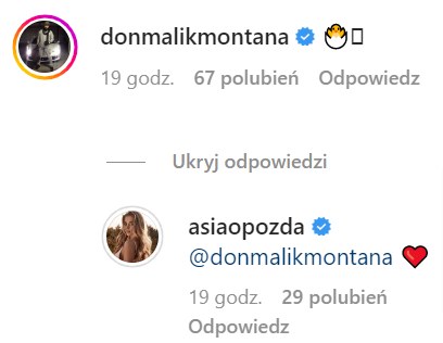Joanna Opozda i Malik Montana na Instagramie