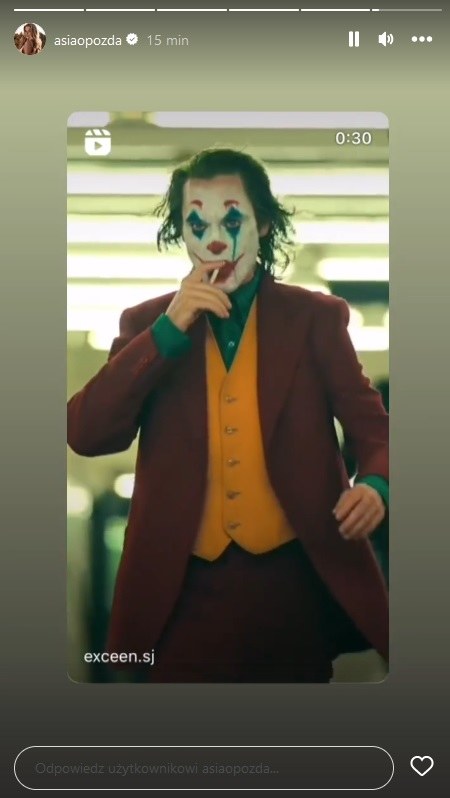 Joanna Opozda opublikowała fragment "Jokera" /www.instagram.com/asiaopozda /Instagram