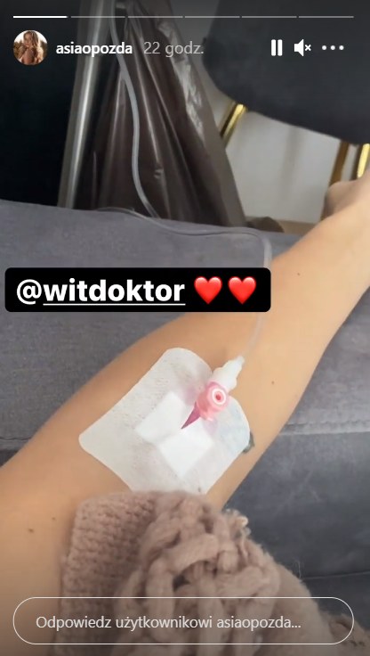 Joanna Opozda opublikowała zdjęcie wenflonu /Instagram