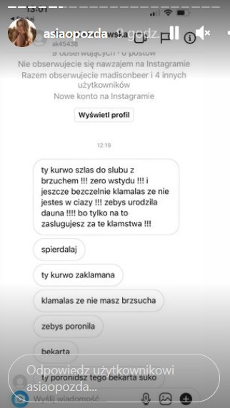 Joanna Opozda podzieliła się z fanami obrzydliwymi wiadomościami, które dostała od hejterki /Instagram