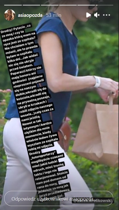 Joanna Opozda zaapelowała do paparazzich /Screen z instastory instagram.com/asiaopozda /Instagram