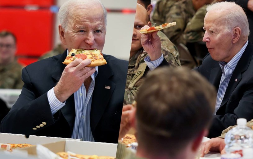 Joe Biden pałaszuje pizzę /Evelyn Hockstein /Agencja FORUM