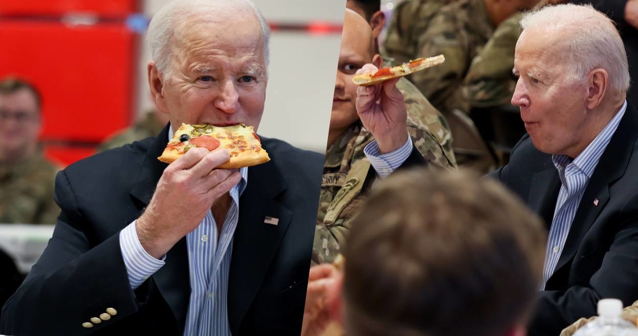 Joe Biden pałaszuje pizzę /Evelyn Hockstein /Agencja FORUM