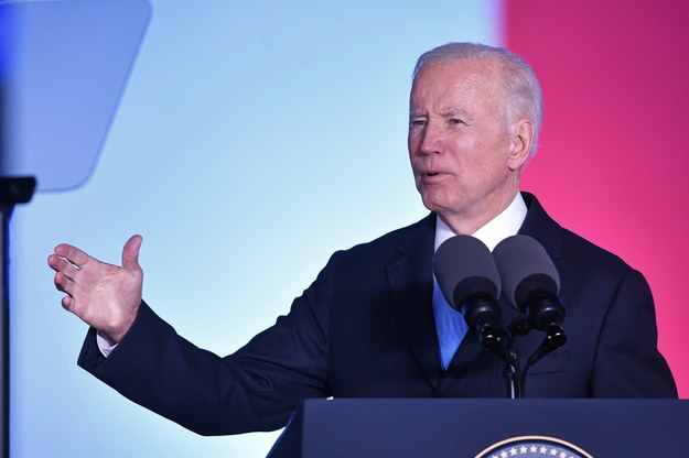 Joe Biden podczas przemówienia w Warszawie /Radek Pietruszka /PAP