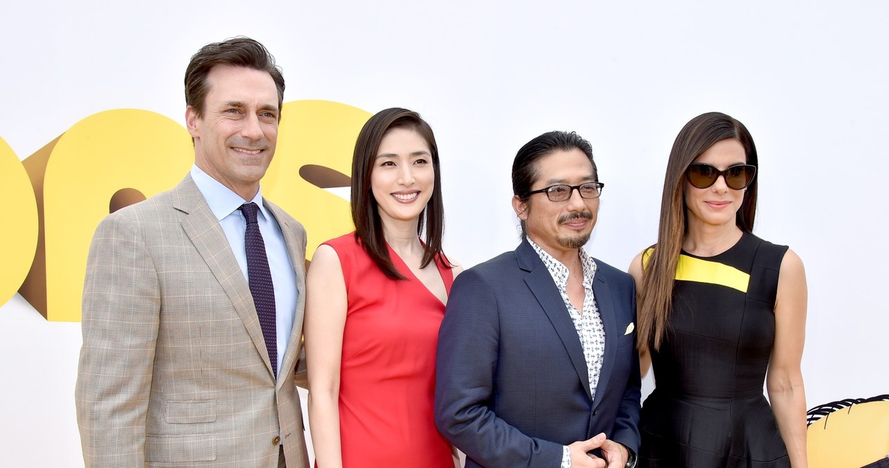 Jon Hamm i Sandra Bullock podczas promocji "Minionków" /Kevin Winter /Getty Images