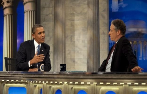 Jon Steward, prowadzący Daily Show, podczas wywiadu z prezydentem USA /AFP