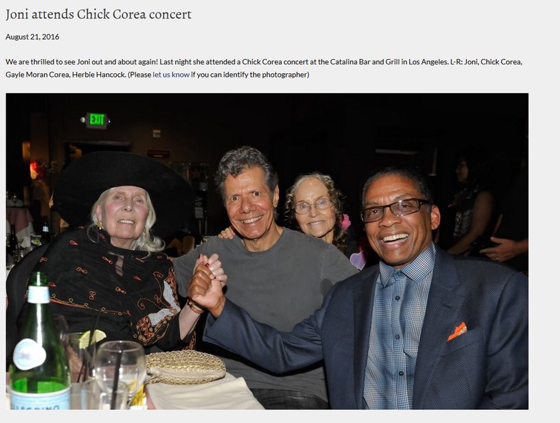 Joni Mitchell w towarzystwie Chicka Corea, Gayle Moran Corea i Herbie Hancocka /oficjalna strona wykonawcy