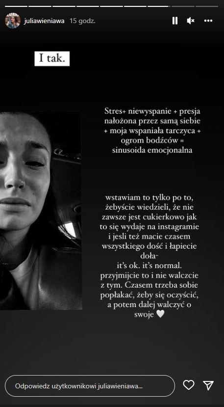 Julia Wieniawa opowiada fanom o kryzysie /@juliawieniawa /Instagram