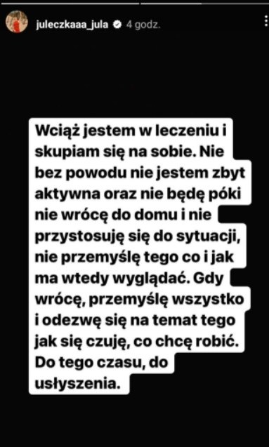 Julia Wróblewska komentuje doniesienia na swój temat / Instagram @juleczkaaa_jula /Instagram