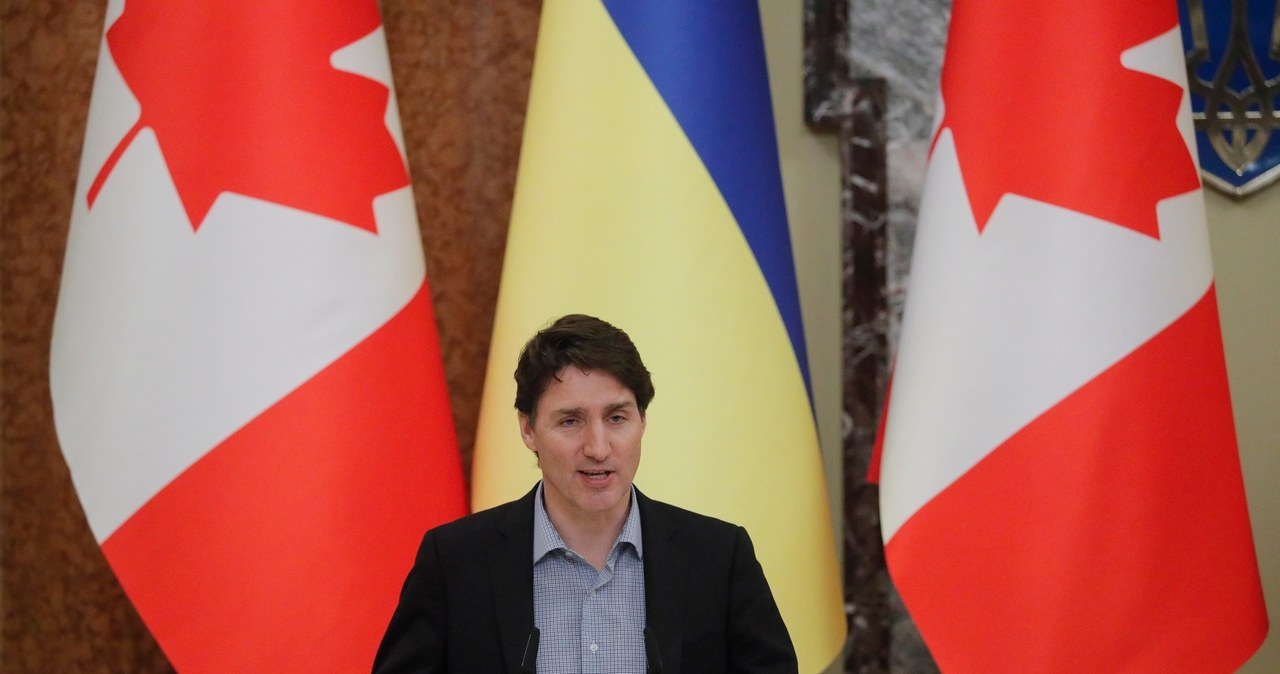 Justin Trudeau, premier Kanady podczas niedzielnej konferencji w Kijowie /EPA