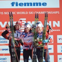 Narciarki na podium 1. Marit Bjoergen 2. Justyna KOwalczyk 3. Therese Johaug