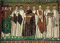 Justynian I Wielki z dworem, mozaika, Rawenna /Encyklopedia Internautica