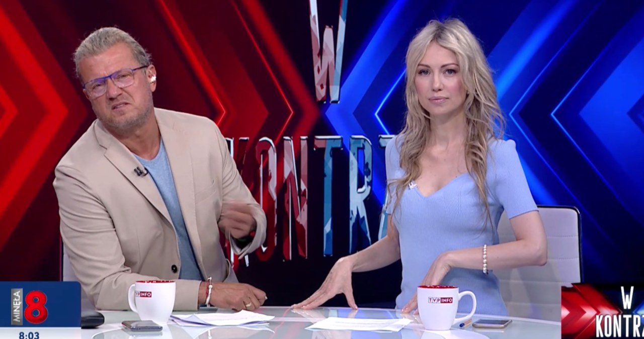 Kadr programu "W kontrze" stacji TVP. Jarosław Jakimowicz i Magdalena Ogórek /