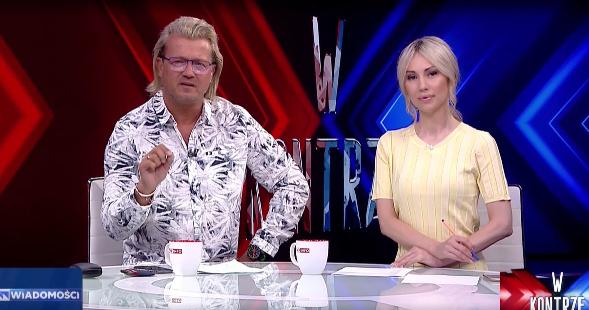 Kadr programu "W kontrze" TVP. Jarosław Jakimowicz i Magdalena Ogórek /