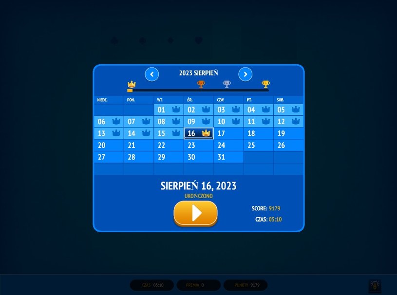 Kalendarz codziennych rozgrywek gry online za darmo Pasjans Solitaire Daily Challenge /Click.pl