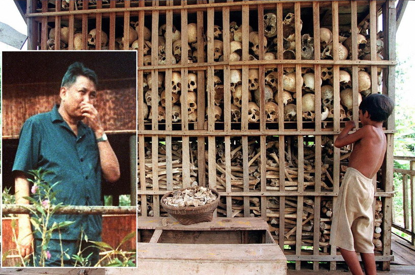 Kambodża: Przywódca Czerwonych Khmerów Pol Pot i szczątki ofiar zamordowanych za czasów jego dyktatury - w 3,5 roku zginęło 2,5 mln mieszkańców 7,5-milonowego państwa /AFP /AFP