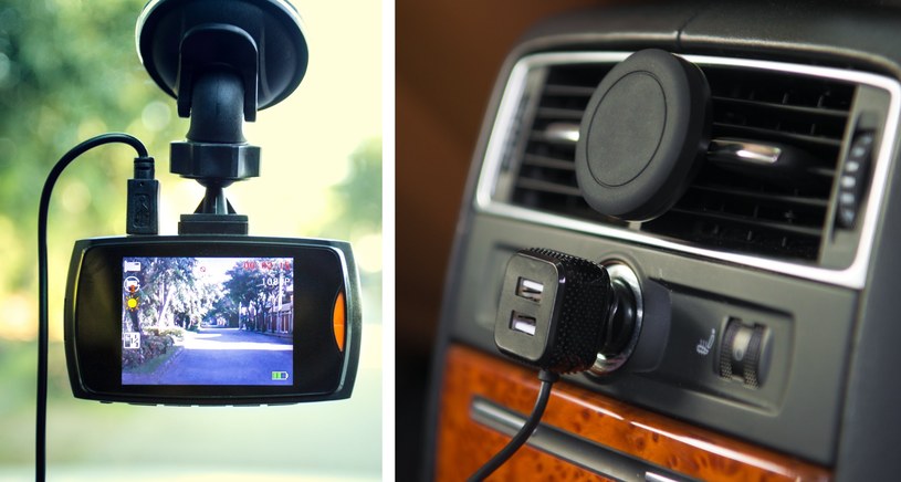 Kamerka samochodowa, uchwyt na smartfona mocowany w nawiewach oraz przejściówka z gniazda 12V na USB to bardzo popularne samochodowe akcesoria /123RF/PICSEL