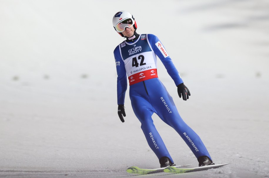 Kamil Stoch po skoku w pierwszej serii konkursu w Zakopanem /Grzegorz Momot /PAP