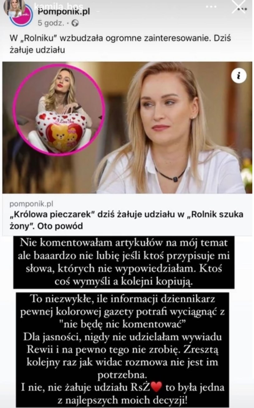 Kamila Boś wydała oświadczenie na Instagramie /Instagram