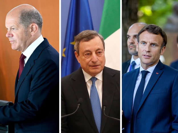 Kanclerz Niemiec Olaf Scholz, premier Włoch Mario Draghi i prezydent Francji Emmanuel Macron /FILIP SINGER/ATEF SAFADI/DUMITRU DORU /PAP/EPA
