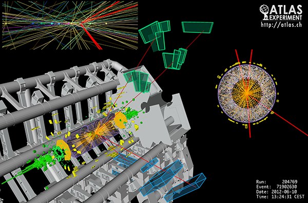Kandydat rozpadu bozonu Higgsa na cztery miony zarejestrowany przez detektor ATLAS w czerwcu 2012 roku /ATLAS/CERN /Materiały prasowe