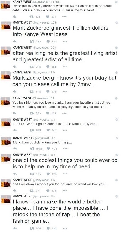 Kanye West prosi o pożyczkę Marka Zuckerberga i zdradza, że ma 53 miliony długu /