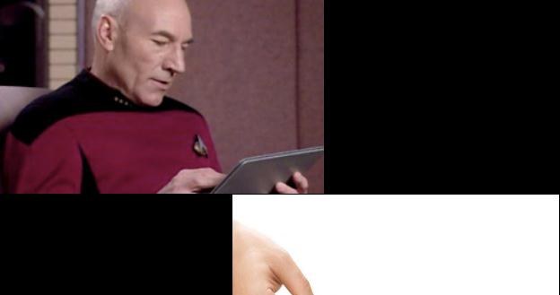 Kapitan Jean-Luc Picard ("Star Trek: NG") i jego tablet. Może to iPad, a może coś na Androidzie /INTERIA.PL