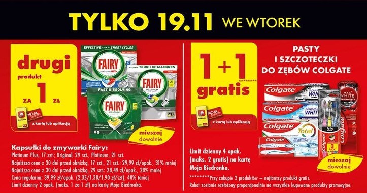 Kapsułki Fairy i produkty do higieny jamy ustnej Colgate (19.11) /Biedronka /INTERIA.PL