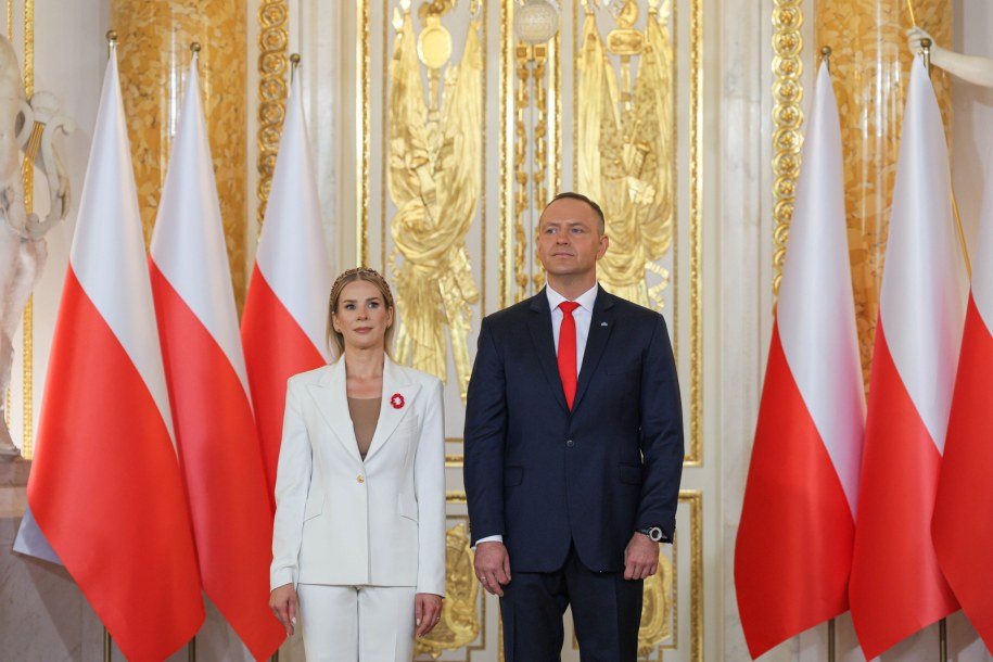 Karol Nawrocki i Marta Nawrocka na Zamku Królewskim w Warszawie /Paweł Supernak  /PAP