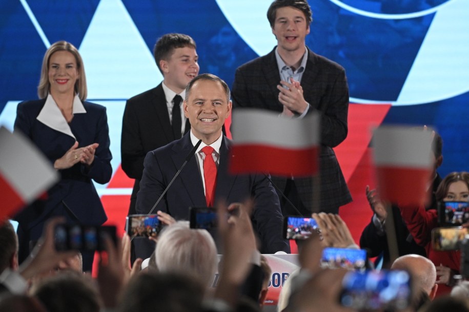 Karol Nawrocki w czasie wieczoru wyborczego /Marcin Obara /PAP