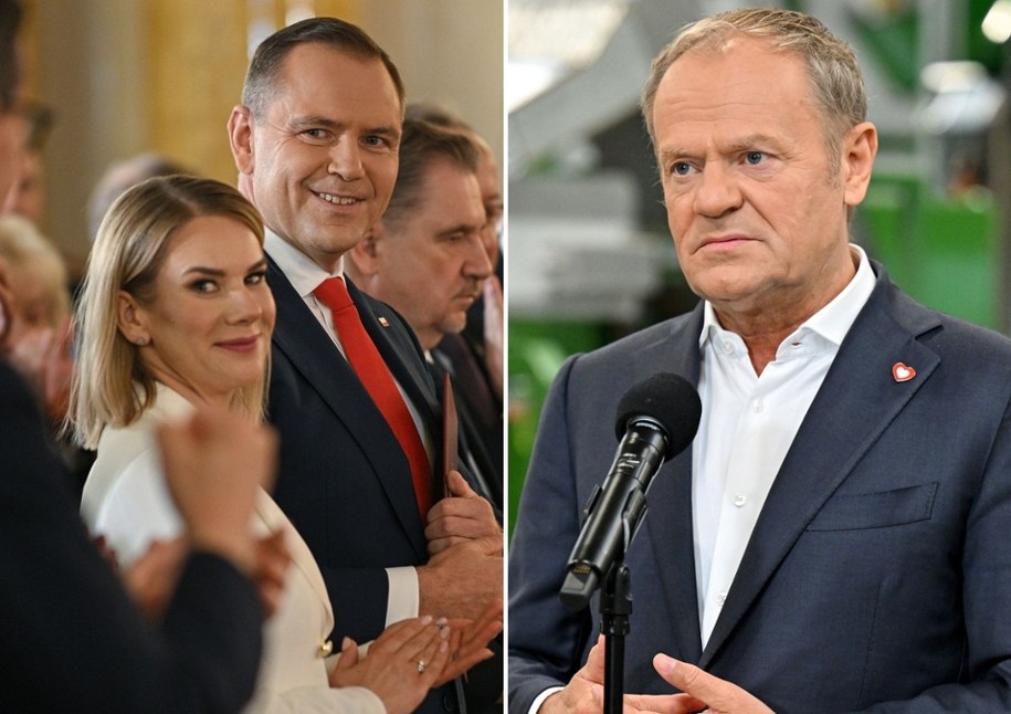 Karol Nawrocki z żoną Martą, Donald Tusk, fot. Piotr Polak /Marcin Obara /PAP