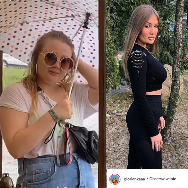 Karolina 'Glorianka' Cichocka przed i po przemianie /Instagram