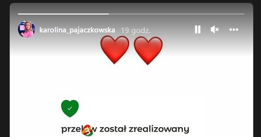 Karolina Pajączkowska pokazała przelew /Instagram