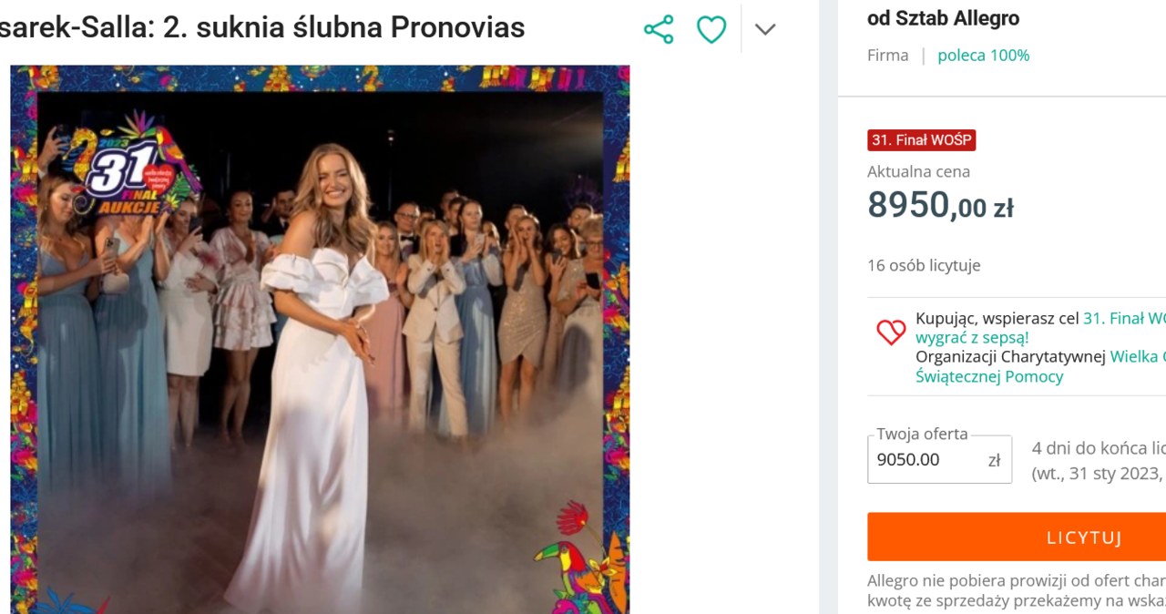 Karolina Pisarek /allegro.pl/oferta/karolina-pisarek-salla-2-suknia-slubna-pronovias-13097729273 /materiał zewnętrzny