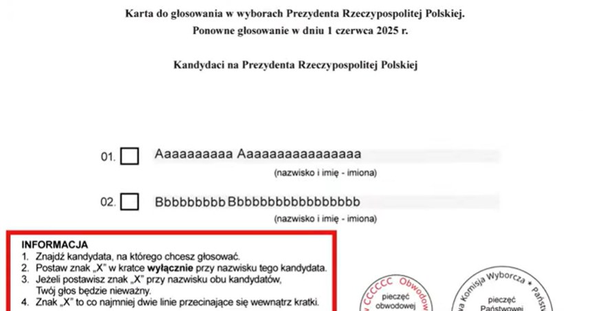 Karta do głosowania w II turze. | Źródło: materiał PKW na YouTube /PKW /materiał zewnętrzny