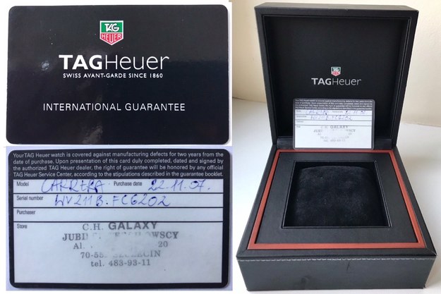 Karta gwarancyjna i opakowanie zegarka zegarek TAG Heuer Carrera /