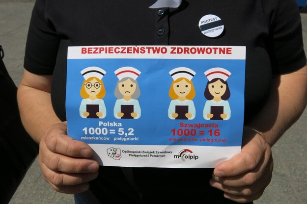 Karta w rękach pielęgniarki protestującej na Rynku Głównym w Krakowie /Józef Polewka /RMF FM