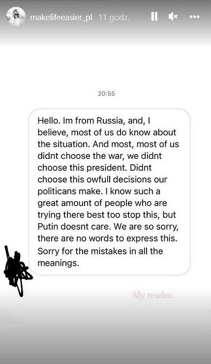 Kasia Tusk upubliczniła fragment swojej korespondencji z internautką z Rosji /instagram.com/makelifeeasier_pl/ /Instagram