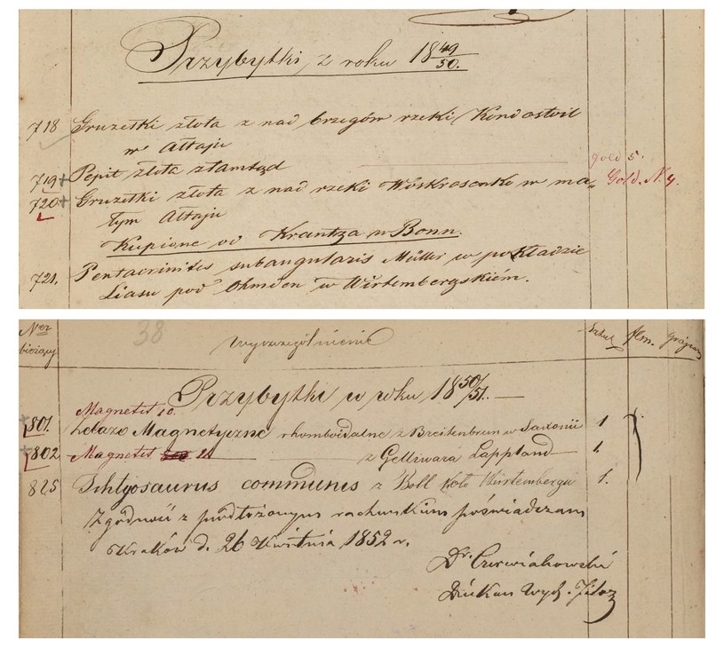 Katalog zbiorów Gabinetu Mineralogicznego z lat 1849 i 1850 /Biuro Prasowe Uniwersytetu Jagiellońskiego /materiały prasowe