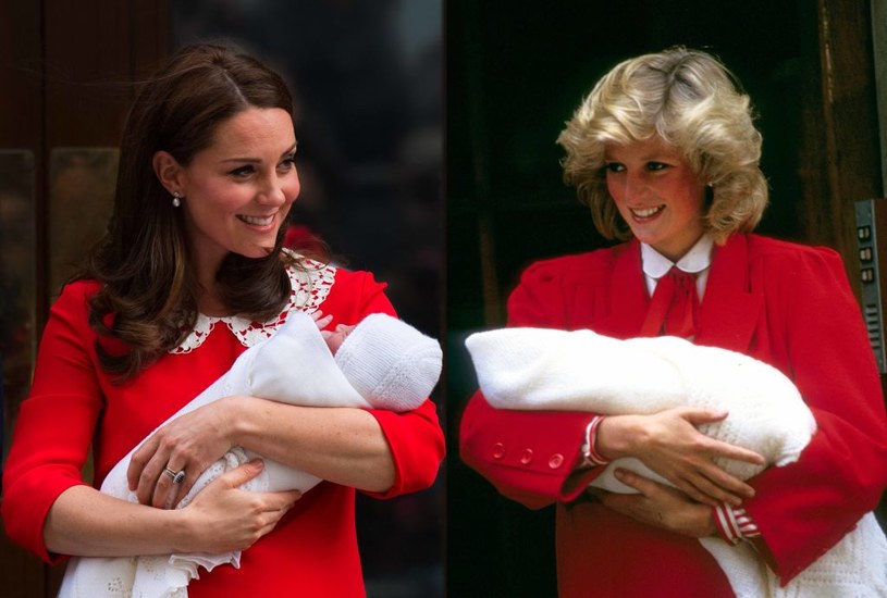 Kate Middleton tuż po narodzinach księcia Louisa w 2018 roku i księżna Diana z maleńkim księciem Harrym w 1984 roku /Anwar Hussein / Contributor /Getty Images