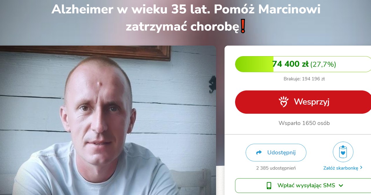 Każdy może wspomóc pana Marcina w walce z chorobą Alzheimera. Zbiórka trwa od kilku miesięcy /Screen ze strony Siepomaga.pl /