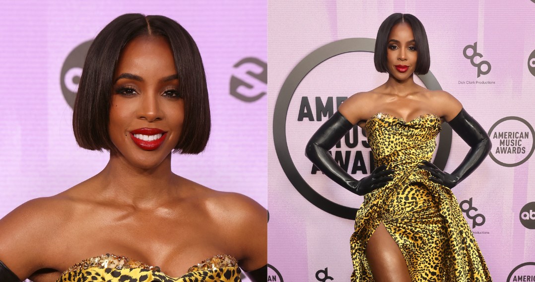 Kelly Rowland w oryginalnej sukni w zwierzęcy wzór /Getty Images