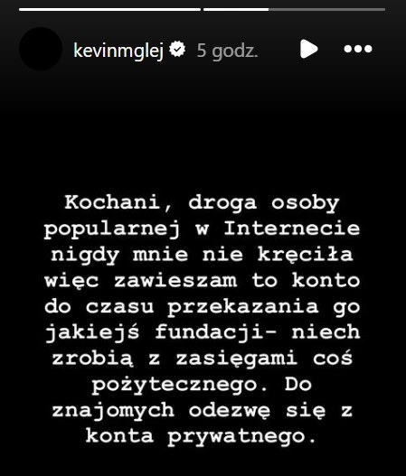 Kevin Mglej zdecydował się zawiesić konto na Instagramie /https://www.instagram.com/kevinmglej/ /materiał zewnętrzny