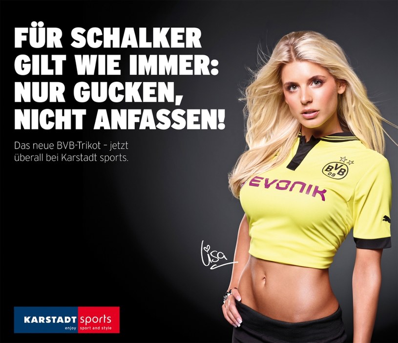 Kibice Schalke mogą patrzeć, ale nie dotykać - głosi baner reklamujący nowe trykoty Borussii /materiały prasowe