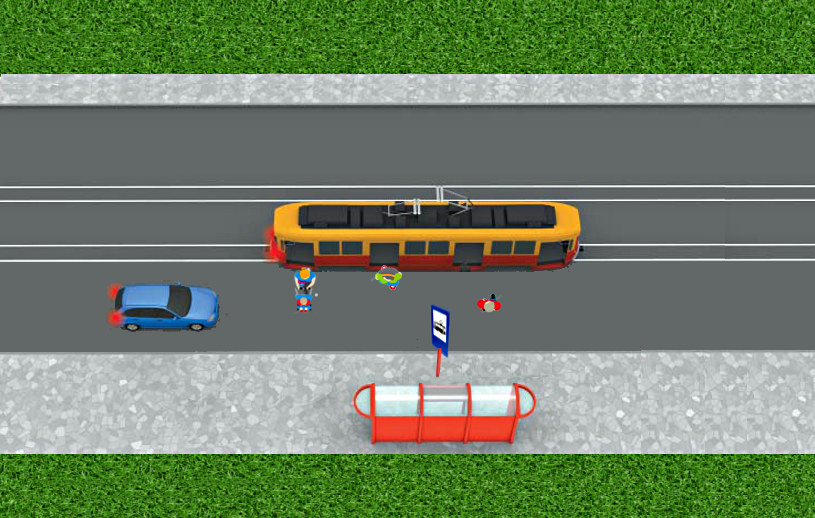 Kiedy przystanek tramwajowy znajduje się na środku drogi, kierowca musi zatrzymać się i umożliwić pasażerom bezpieczne wejście do tramwaju lub jego opuszczenie /INTERIA.PL